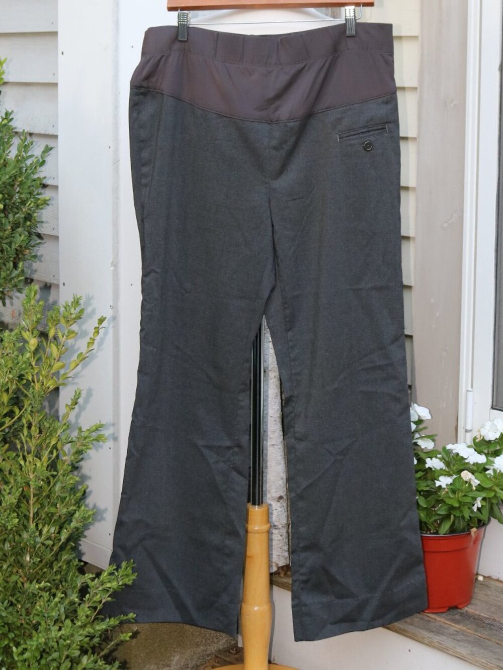 GAP Maternity Charcoal Grey Wide Elastic Waist Stretch Flare Bootcut Pants Sz 8R